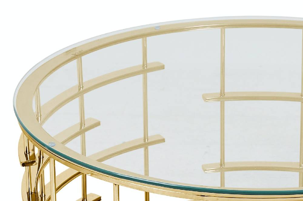 Salesfever Couchtisch Gold/Klar Ø 90 cm Astra Räumungsverkauf