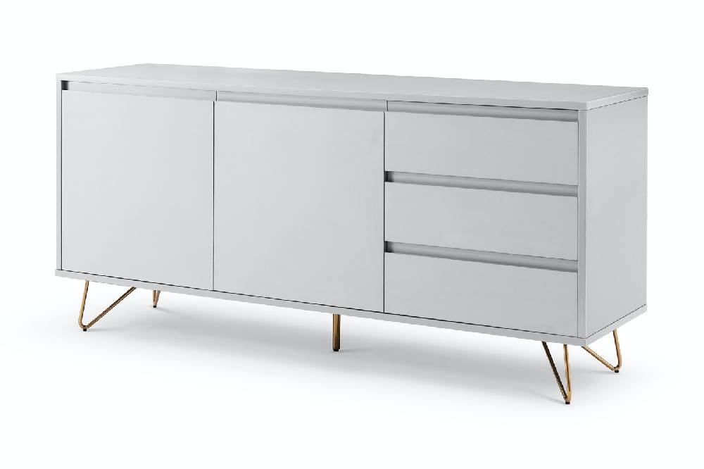 Salesfever Sideboard Weiß mit 2 Türen und 3 Schubladen Beine Messing LOTTA Neueste Stile