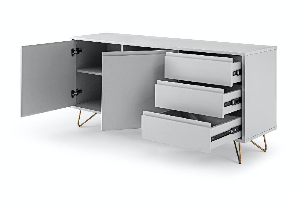 Salesfever Sideboard Weiß mit 2 Türen und 3 Schubladen Beine Messing LOTTA Neueste Stile