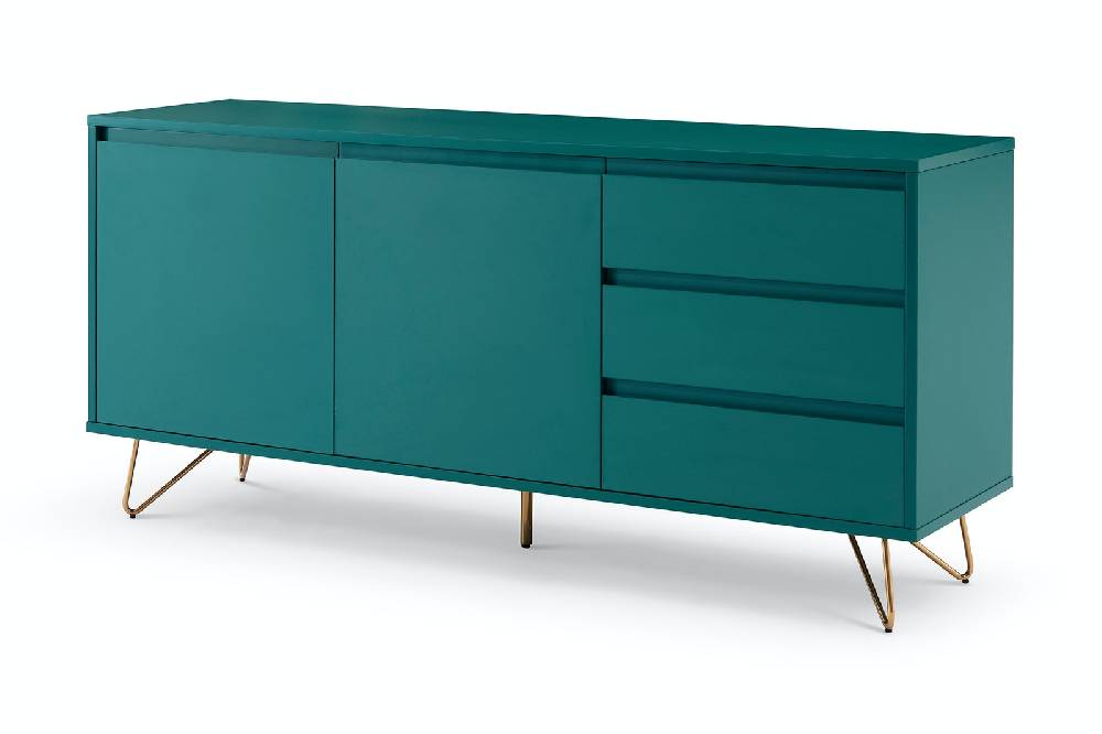 Salesfever Sideboard Blau mit 2 Türen und 3 Schubladen Beine Messing LOTTA Letzte 2 Tage