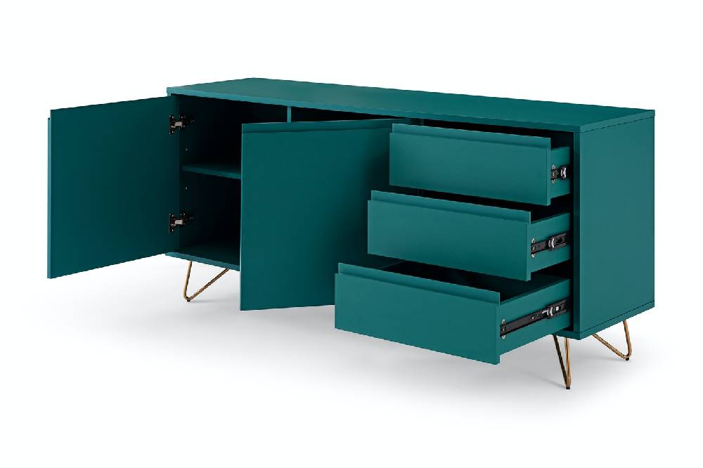 Salesfever Sideboard Blau mit 2 Türen und 3 Schubladen Beine Messing LOTTA Letzte 2 Tage