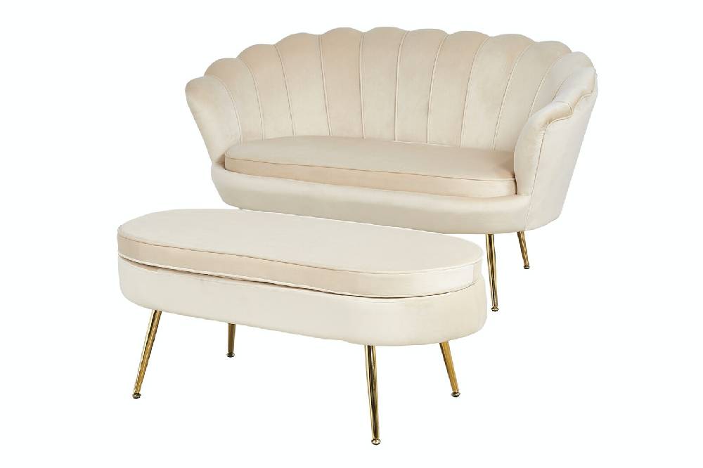 Salesfever Muschelsofa Beige aus Samt Arielle Nur für heute