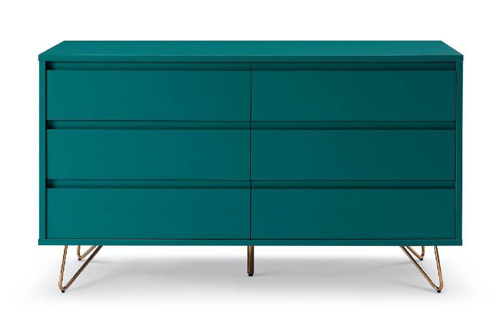 Salesfever Kommode Blau breit mit 6 Schubladen Beine Messing LOTTA Clearance-Verkauf
