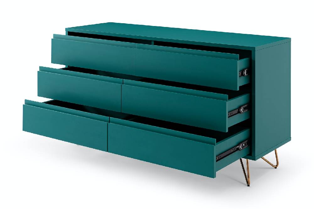 Salesfever Kommode Blau breit mit 6 Schubladen Beine Messing LOTTA Clearance-Verkauf