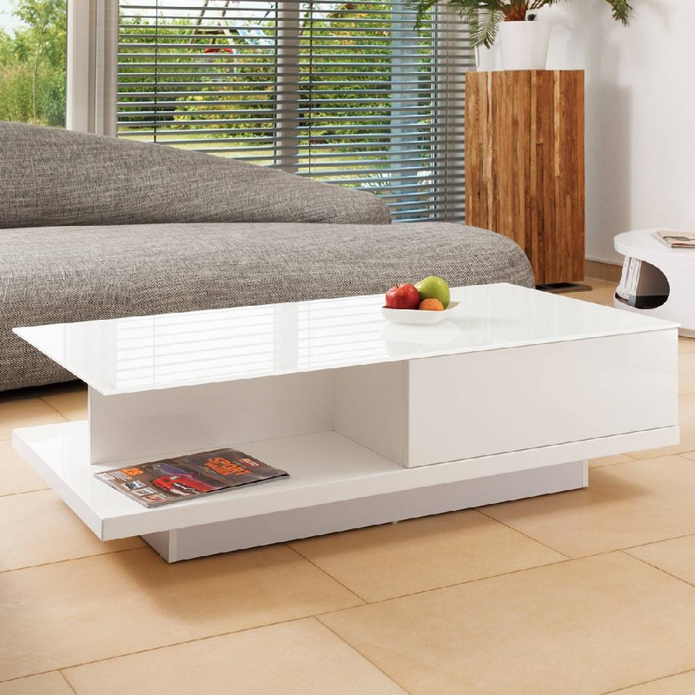 Salesfever Couchtisch weiß 120x60 cm Holz Glas mit Schublade Clara Bis zu 65% Rabatt