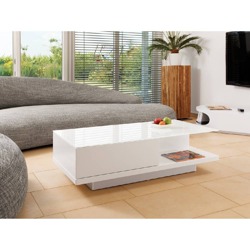 Salesfever Couchtisch weiß 120x60 cm Holz Glas mit Schublade Clara Bis zu 65% Rabatt
