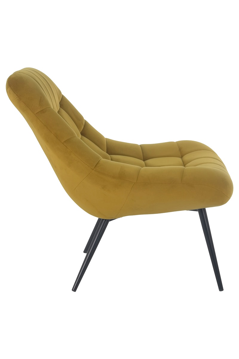 Salesfever Loungesessel gelb XXL-Sitzfläche Steppung Samt Metall schwarz CHICAGO Sonderangebot der Fabrik
