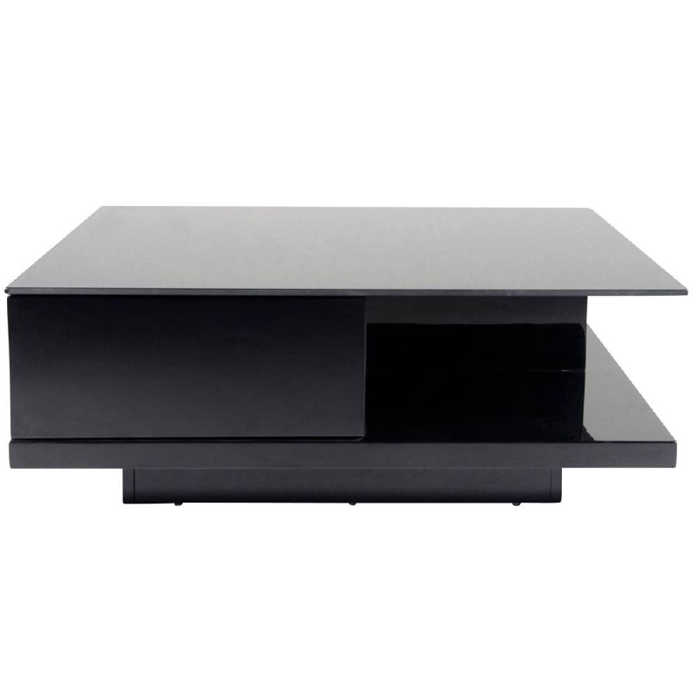 Salesfever Couchtisch schwarz 100x100 cm Holz Glas mit Schublade Clara Discount Store für neue Produkte
