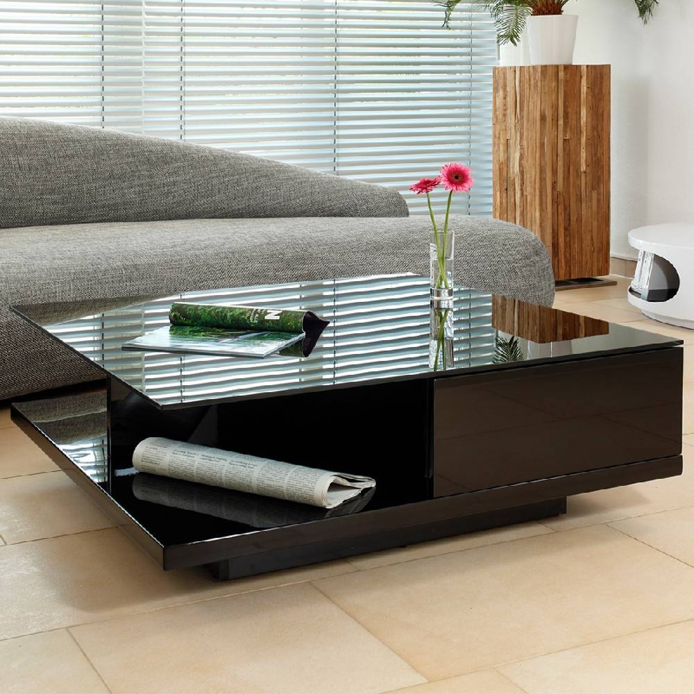 Salesfever Couchtisch schwarz 100x100 cm Holz Glas mit Schublade Clara Discount Store für neue Produkte