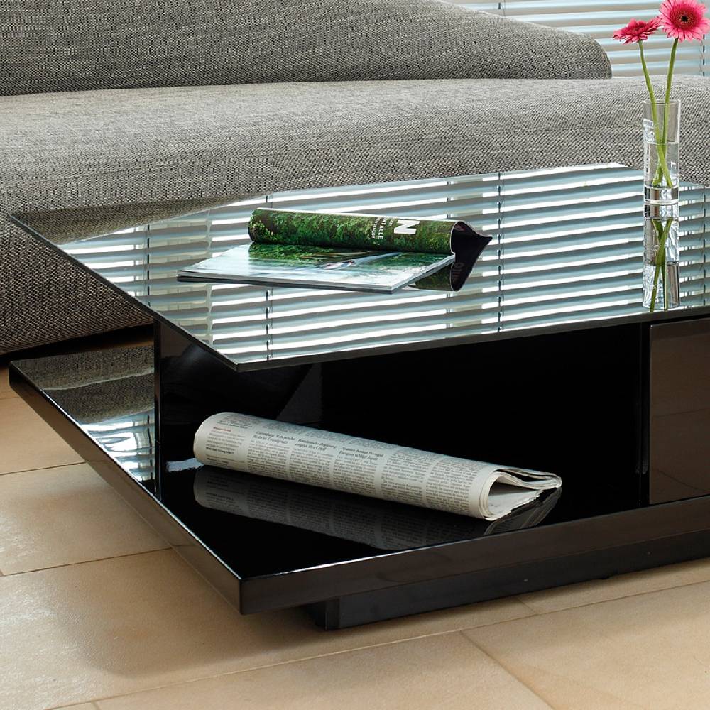 Salesfever Couchtisch schwarz 100x100 cm Holz Glas mit Schublade Clara Discount Store für neue Produkte