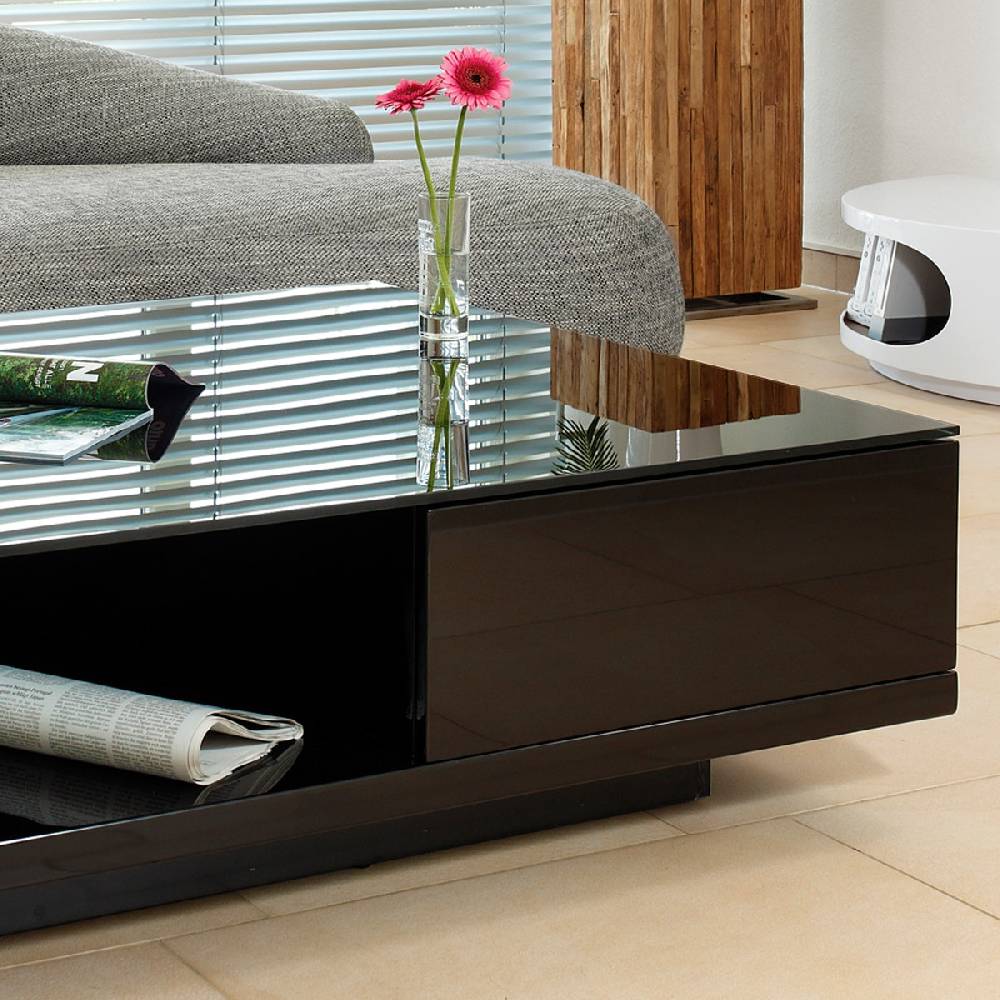 Salesfever Couchtisch schwarz 100x100 cm Holz Glas mit Schublade Clara Discount Store für neue Produkte