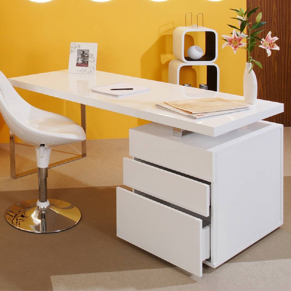 Salesfever Schreibtisch 140 x 70 cm White Line mit Container Sonderangebote