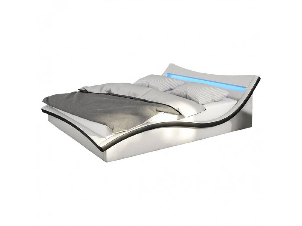 Salesfever Polsterbett 140x200 cm weiß schwarz Doppelbett LED Beleuchtung MAGARI Letzte 3 Tage