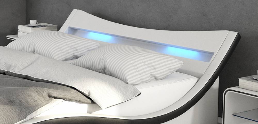 Salesfever Polsterbett 140x200 cm weiß schwarz Doppelbett LED Beleuchtung MAGARI Letzte 3 Tage