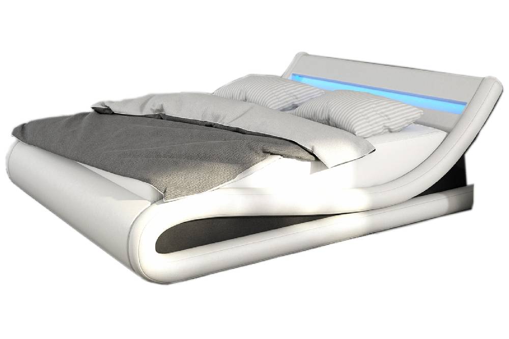 Salesfever Polsterbett 180x200 cm weiß schwarz Doppelbett LED Beleuchtung BELLUGIA Letzte 2 Tage