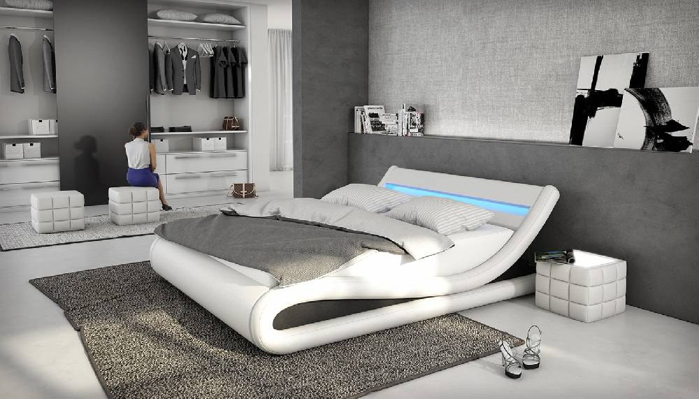 Salesfever Polsterbett 180x200 cm weiß schwarz Doppelbett LED Beleuchtung BELLUGIA Letzte 2 Tage