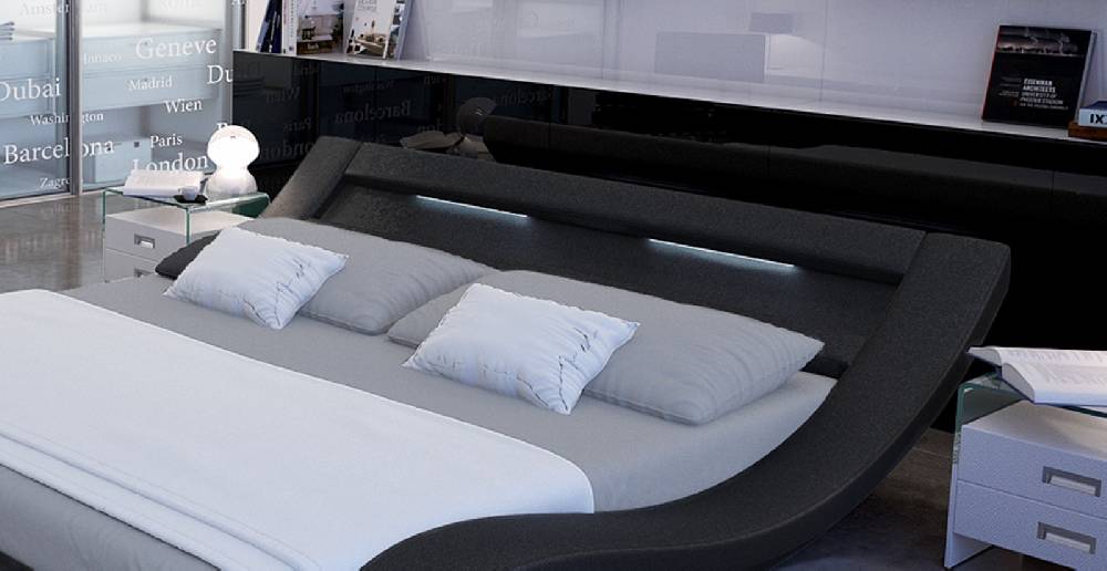 Salesfever Polsterbett 140x200 cm schwarz Doppelbett LED Beleuchtung LOOK Letzter Tag