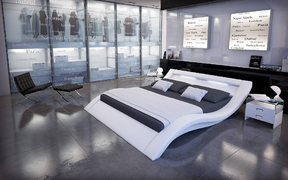 Salesfever Polsterbett 140x200 cm weiß Doppelbett LED Beleuchtung LOOK Zeitbegrenzte Promotion
