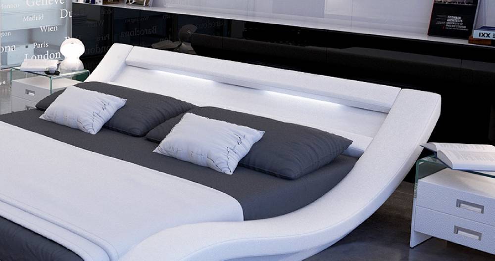 Salesfever Polsterbett 180x200 cm weiß Doppelbett LED Beleuchtung LOOK Nur für heute