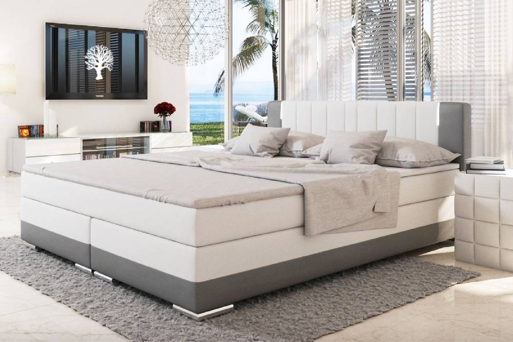 Salesfever Boxspringbett 200x200 cm weiß grau Hotelbett LED SUNG Bis zu 55% Rabatt