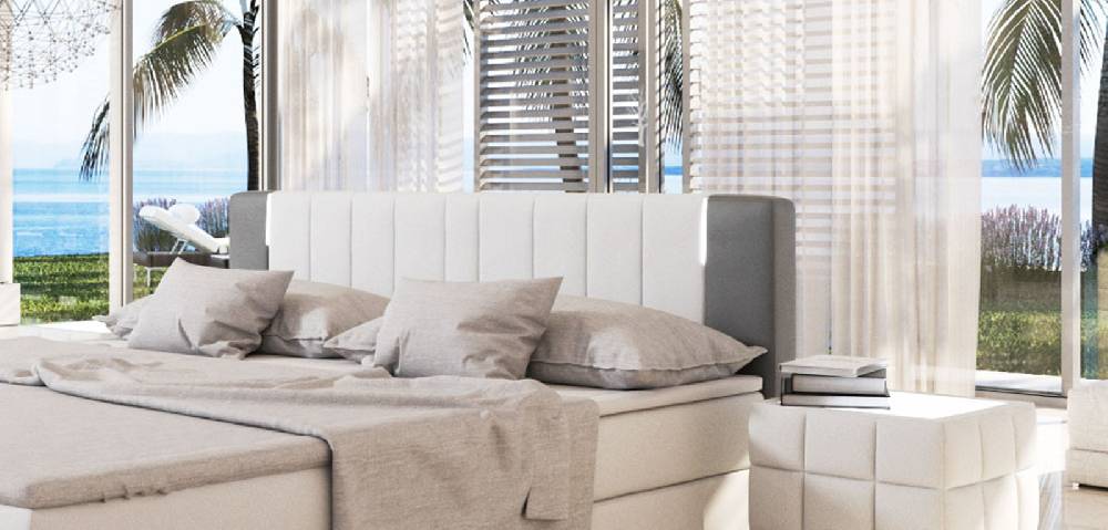 Salesfever Boxspringbett 200x200 cm weiß grau Hotelbett LED SUNG Bis zu 55% Rabatt