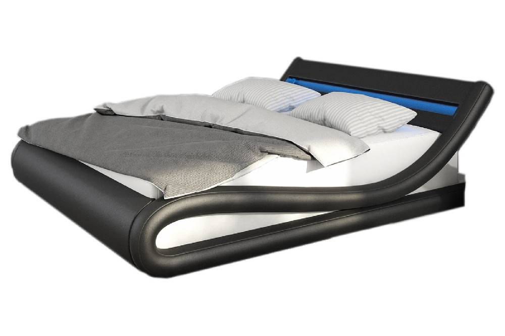 Salesfever Polsterbett 140x200 cm schwarz weiß Doppelbett LED Beleuchtung BELLUGIA Riesige Rabatte