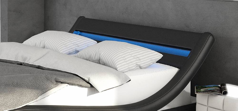 Salesfever Polsterbett 140x200 cm schwarz weiß Doppelbett LED Beleuchtung BELLUGIA Riesige Rabatte