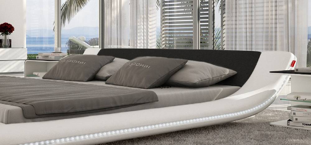 Salesfever Polsterbett 140x200 cm weiß schwarz Doppelbett LED CUSTO Clearance-Verkauf