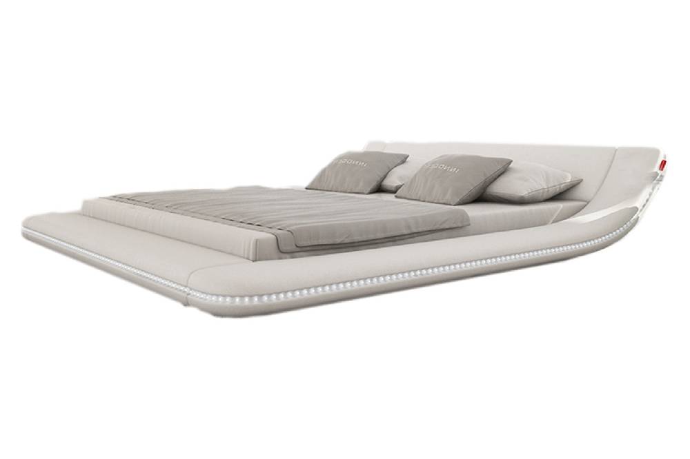 Salesfever Polsterbett 140x200 cm weiß Doppelbett LED Beleuchtung CUSTO Fabrikladen