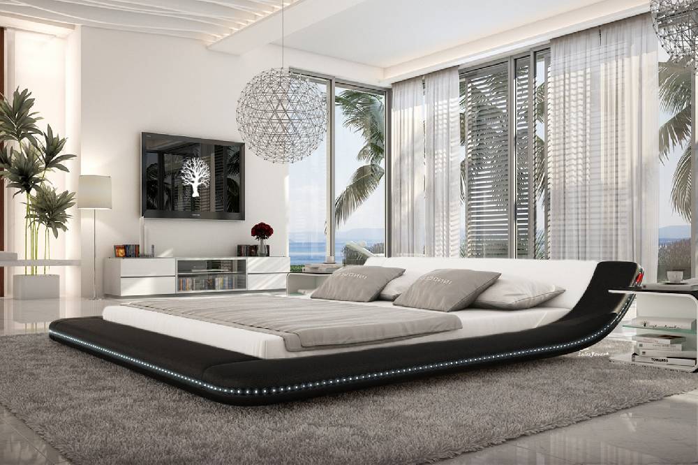 Salesfever Polsterbett 140x200 cm schwarz weiß Doppelbett LED CUSTO Begrenzt auf 3 Tage