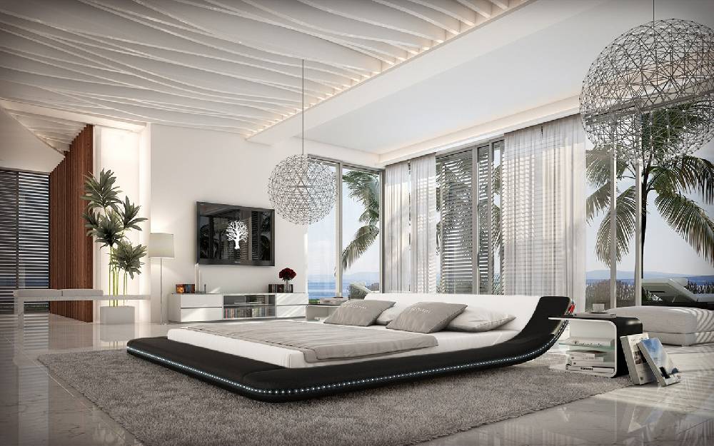 Salesfever Polsterbett 140x200 cm schwarz weiß Doppelbett LED CUSTO Begrenzt auf 3 Tage
