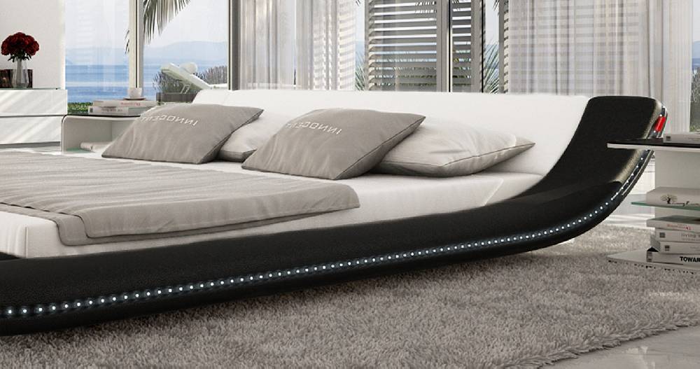 Salesfever Polsterbett 140x200 cm schwarz weiß Doppelbett LED CUSTO Begrenzt auf 3 Tage