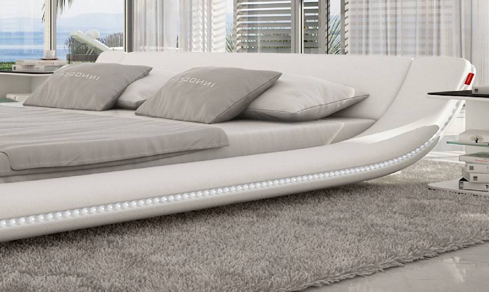 Salesfever Polsterbett 180x200 cm weiß Doppelbett LED Beleuchtung CUSTO Black Friday Preise