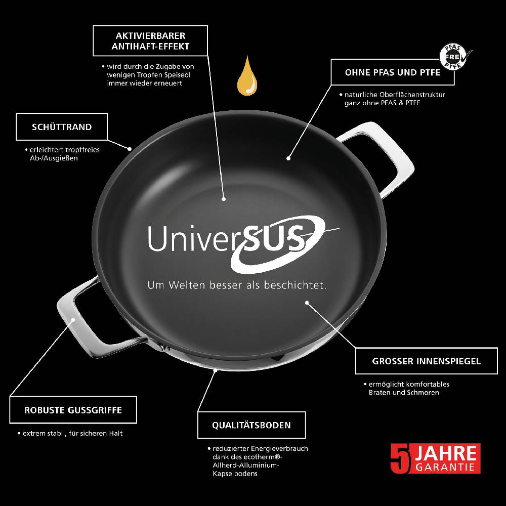 Schulte Ufer Schmorpfanne Astral mit UniverSUS-Oberflächenstruktur, 24 - 28 cm Versandkostenfrei