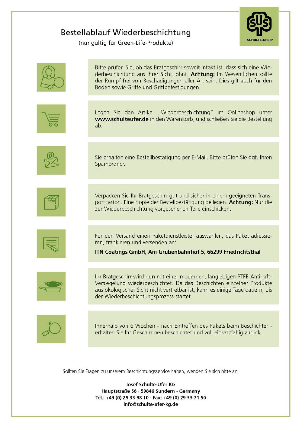 Schulte Ufer Wiederbeschichtungs-Service für Green Life Pfannen, alle Größen Flash Sale