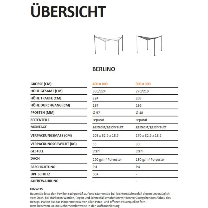 Siena Garden Berlino Pavillon 400x400 cm Kostenloser Versand international