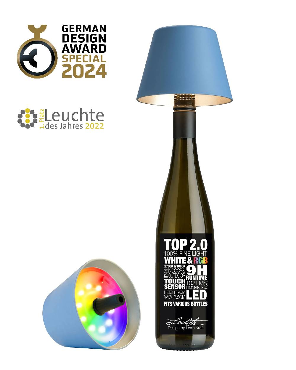 Sompex TOP 2.0 - blau, Akku-Flaschenleuchte