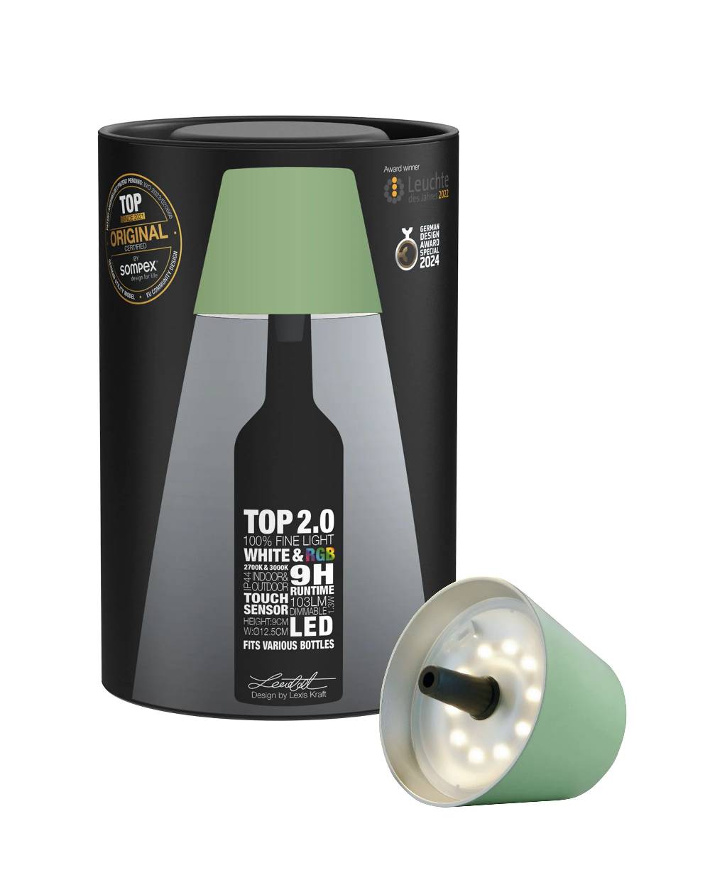 Sompex TOP 2.0 - olivgrün, Akku-Flaschenleuchte Meist gekauft