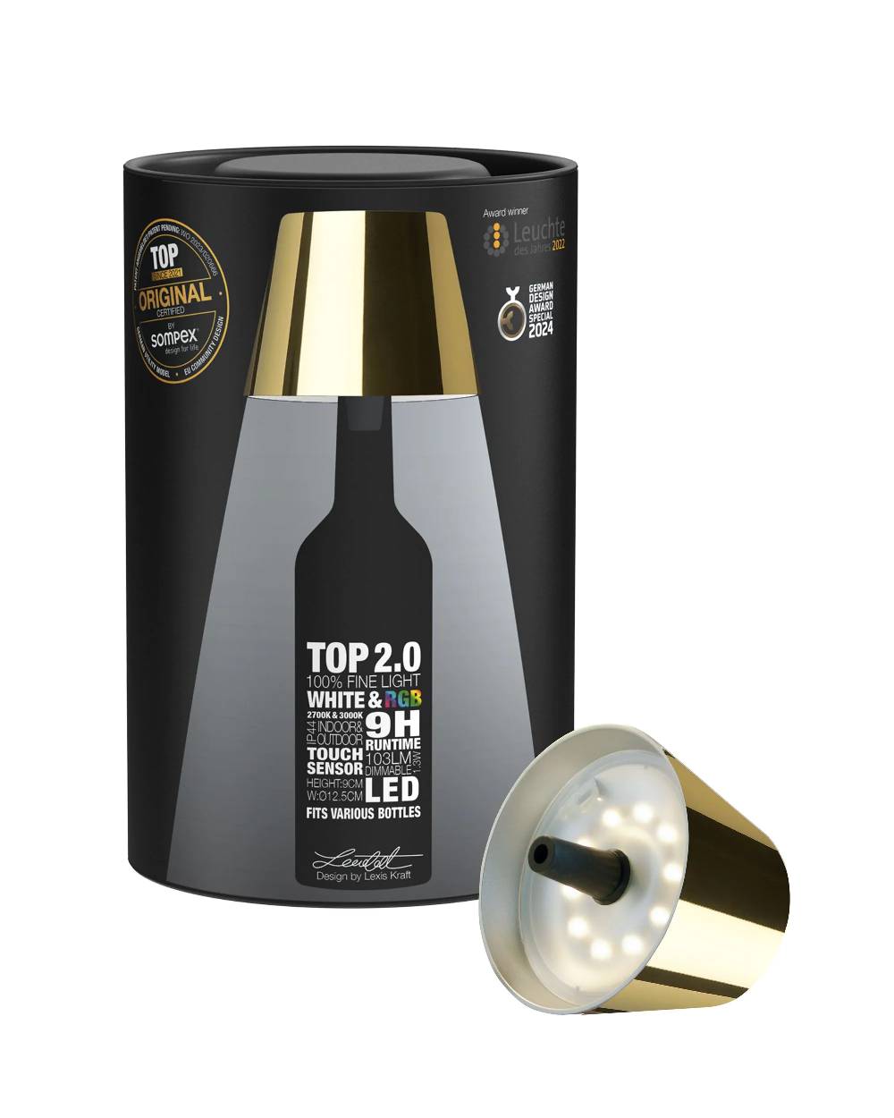 Sompex TOP 2.0 - gold, Akku-Flaschenleuchte Super Sparpreis