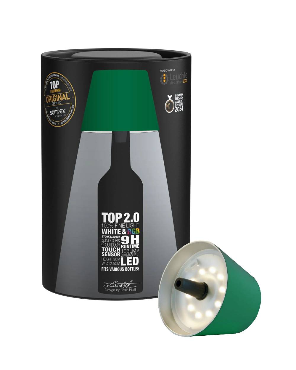 Sompex TOP 2.0 - grün, Akku-Flaschenleuchte Letzte 3 Tage