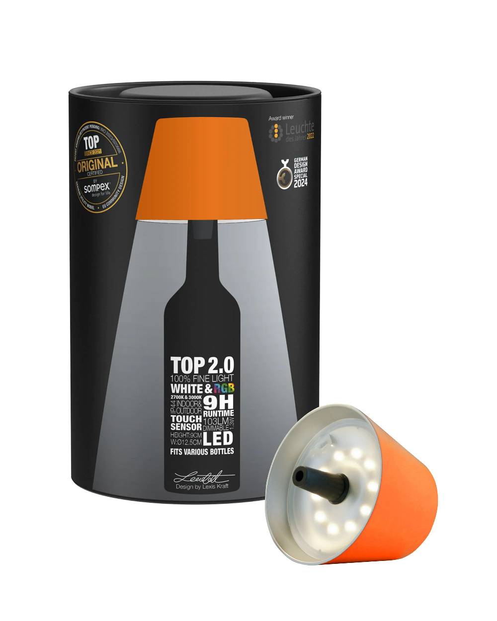 Sompex TOP 2.0 - orange, Akku-Flaschenleuchte Bis zu 50% Rabatt