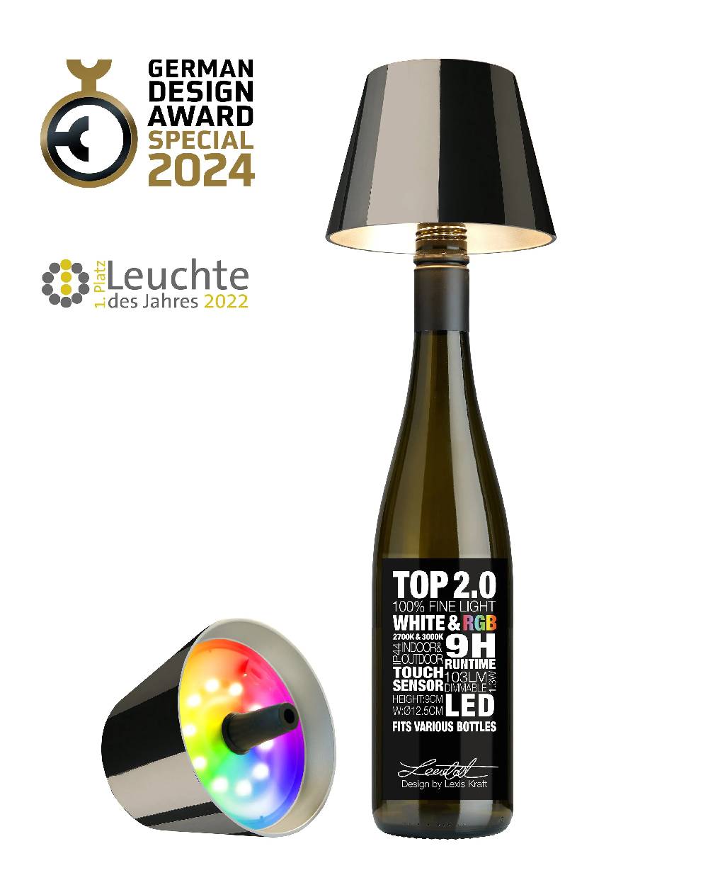 Sompex TOP 2.0 - spacegrey, Akku-Flaschenleuchte