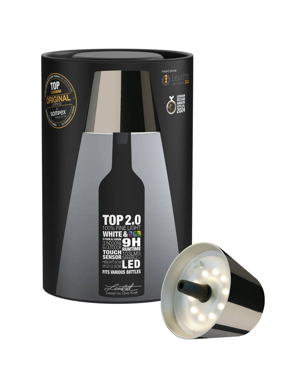 Sompex TOP 2.0 - spacegrey, Akku-Flaschenleuchte Riesige Rabatte