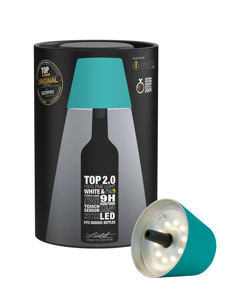 Sompex TOP 2.0 - türkis, Akku-Flaschenleuchte Schlussverkauf