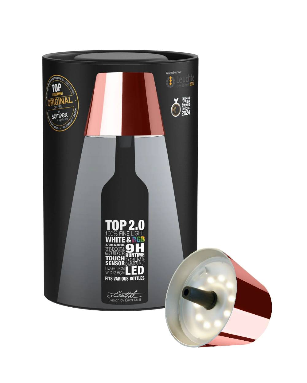 Sompex TOP 2.0 - roségold, Akku-Flaschenleuchte Limitierter Zeitrabatt